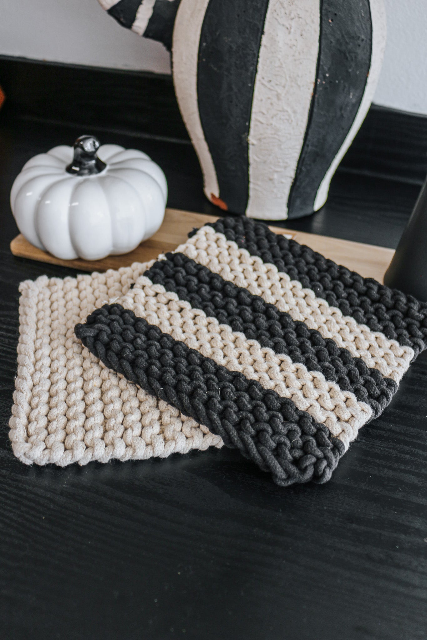 Striped Crochet Pot Holder Set