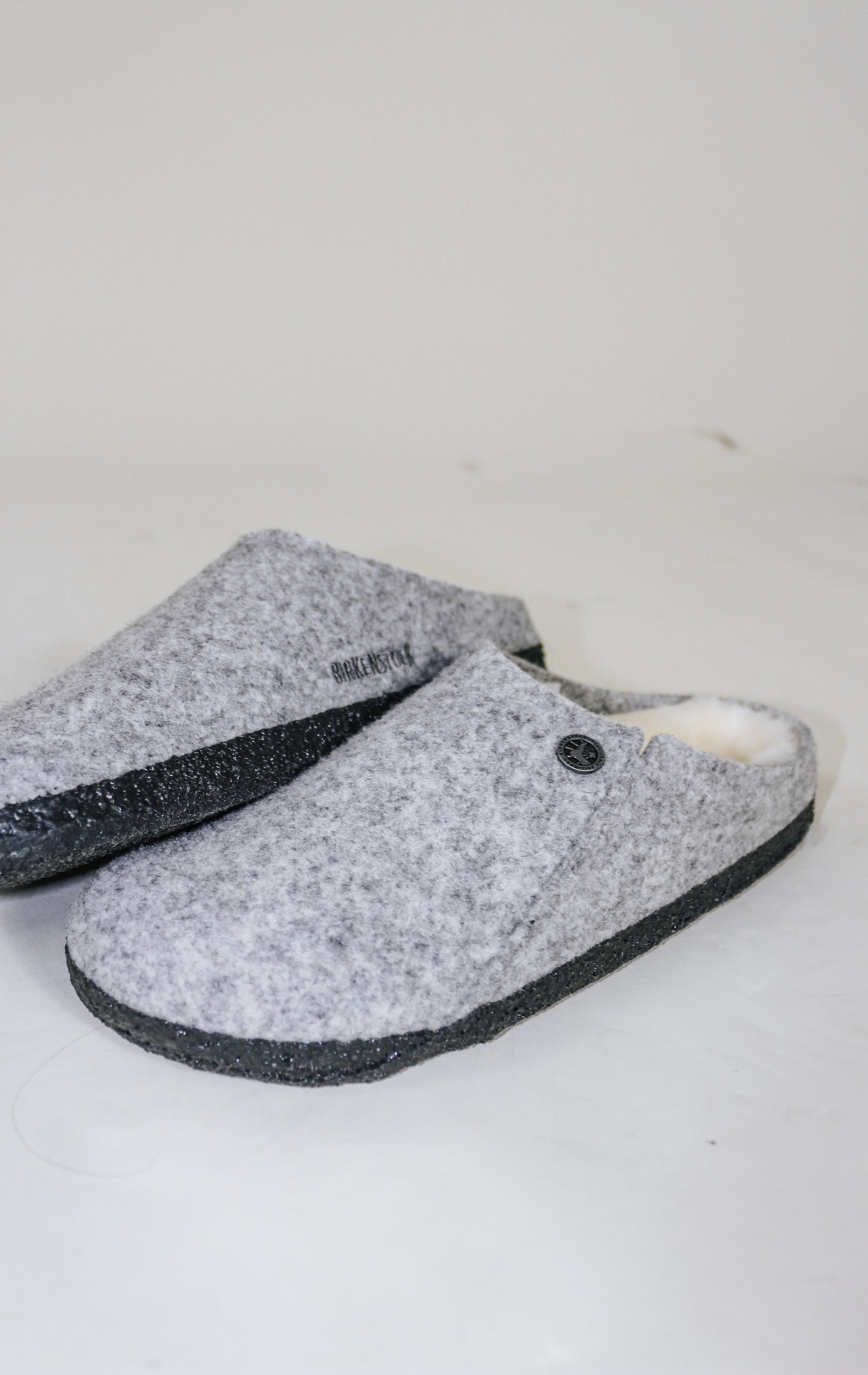 Zermatt Rivet Light Grey Shearling Wool Felt Slip Ons – Dales
