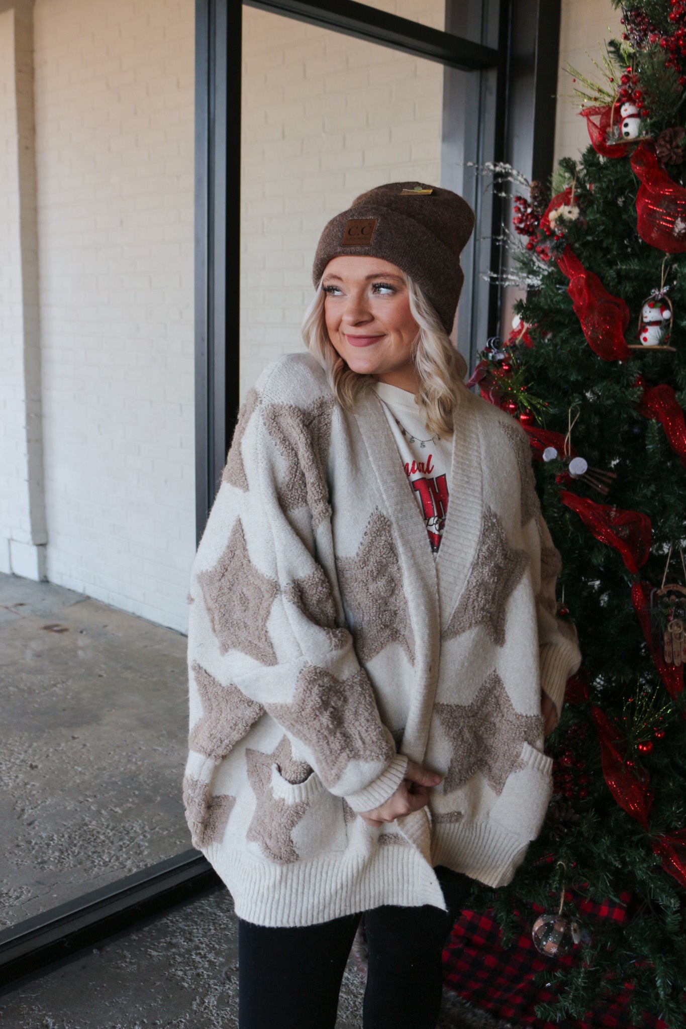 Shooting for the Stars women's oversized sweater cardigan, shown in one of four available colors