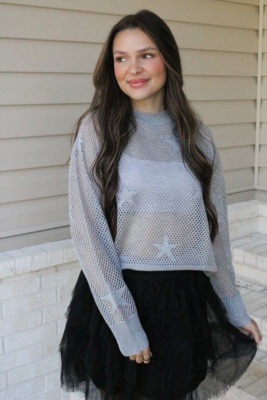 Here To Flirt Raglan Silver Star Sweater