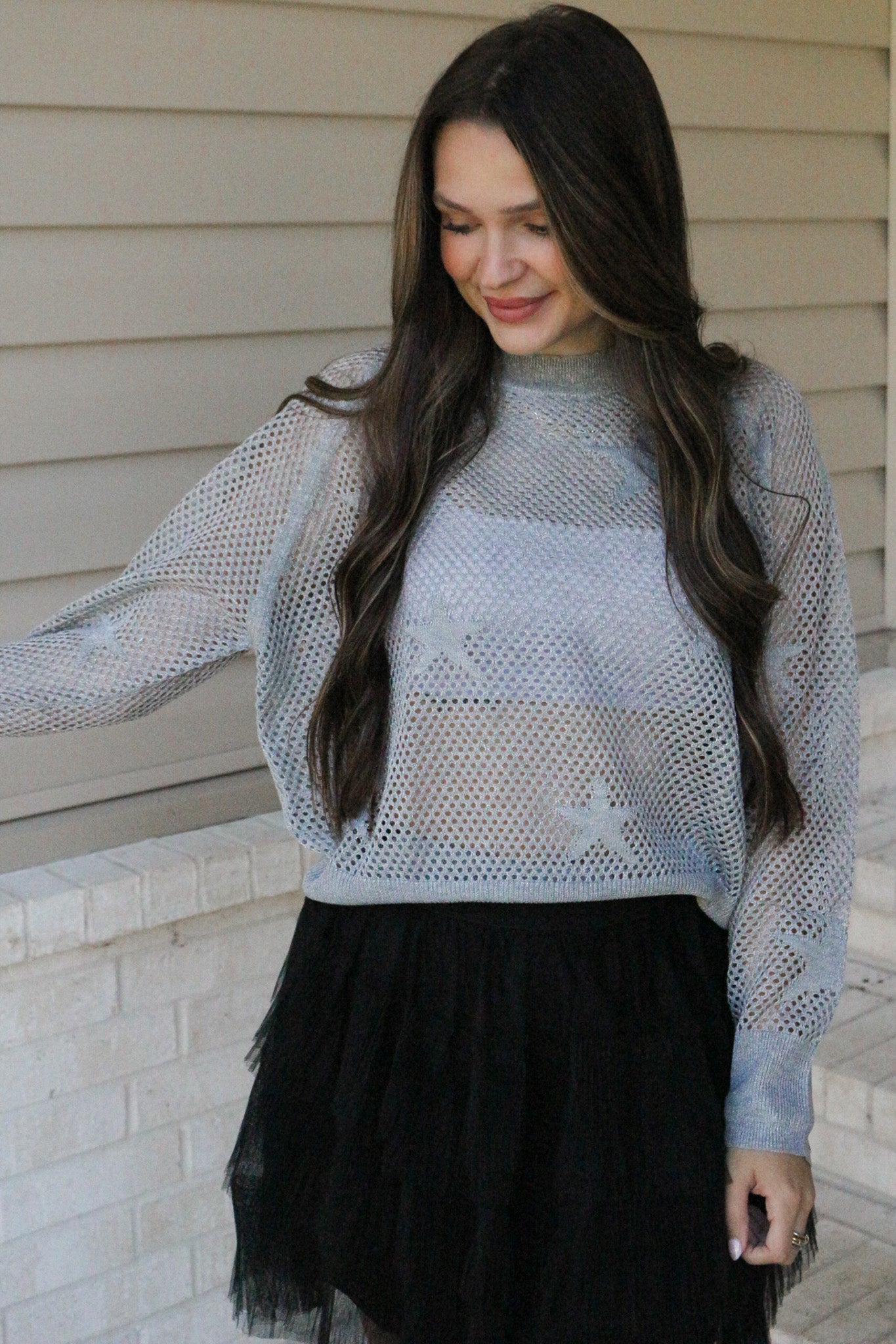 Here To Flirt Raglan Silver Star Sweater