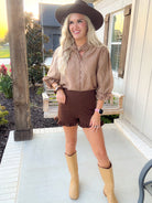 Humble Brunch Women's Brown Ruffle Shorts