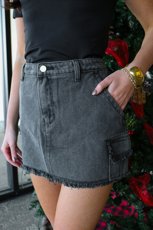 Racing Heart Black Denim Mini Skirt