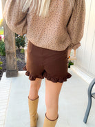 Humble Brunch Women's Brown Ruffle Shorts