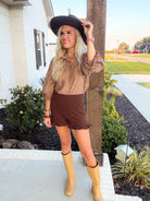 Humble Brunch Women's Brown Ruffle Shorts