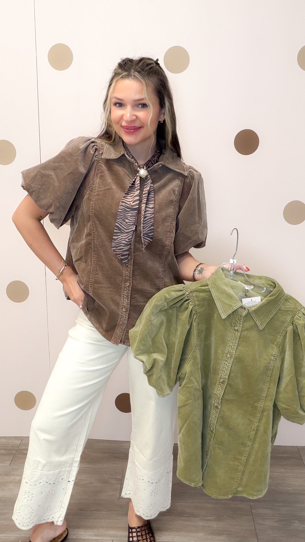 Studied In Secret Women's Bubble Sleeve Corduroy Blouse