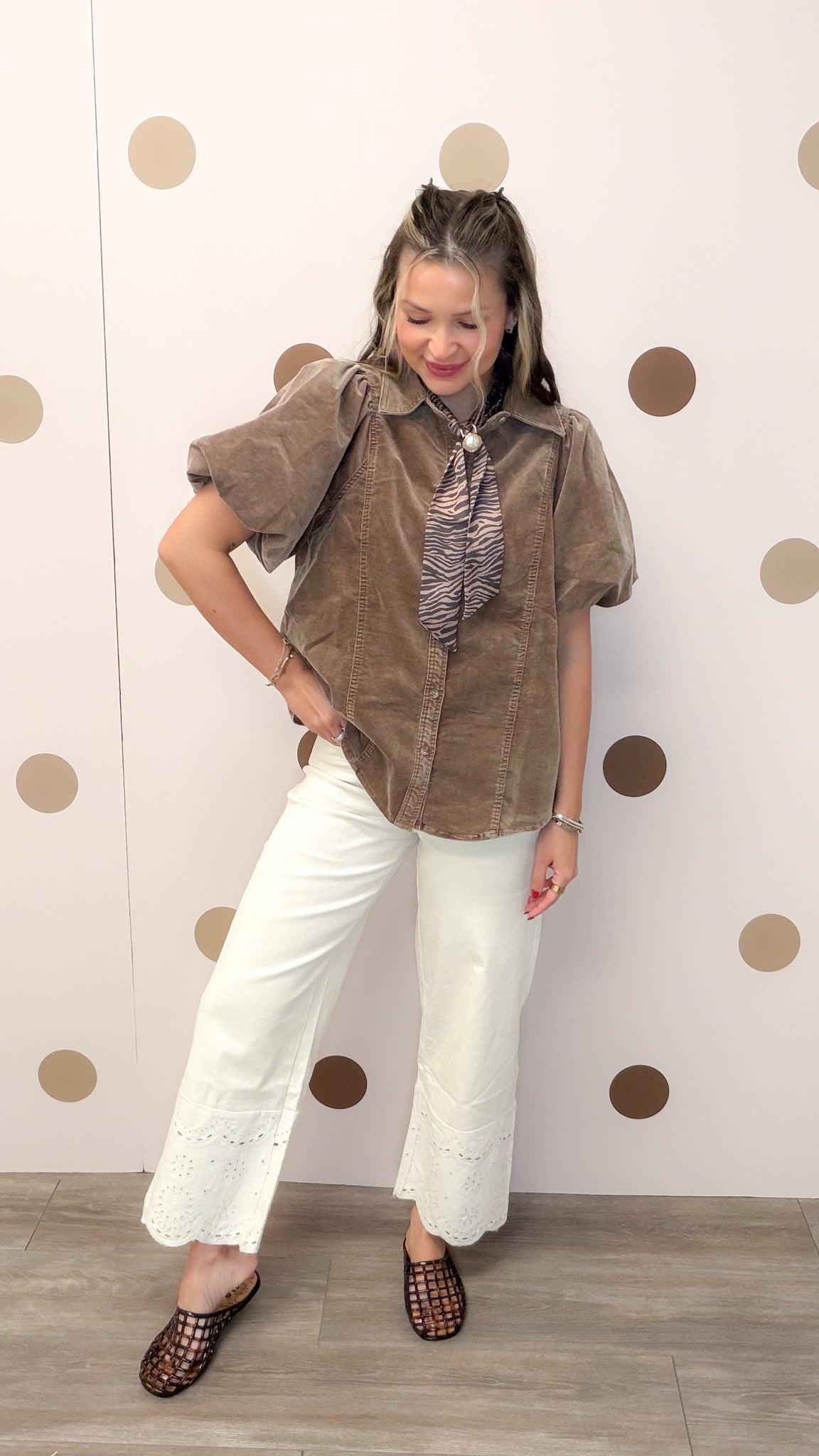 Studied In Secret Women's Bubble Sleeve Corduroy Blouse