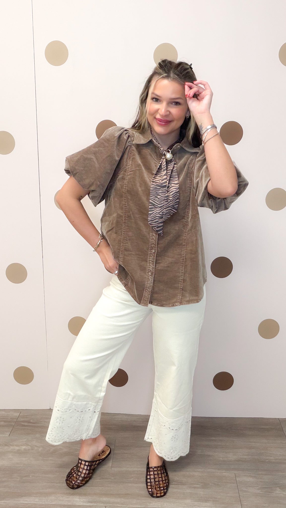 Studied In Secret Women's Bubble Sleeve Corduroy Blouse