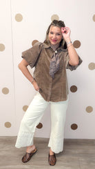 Studied In Secret Women's Bubble Sleeve Corduroy Blouse