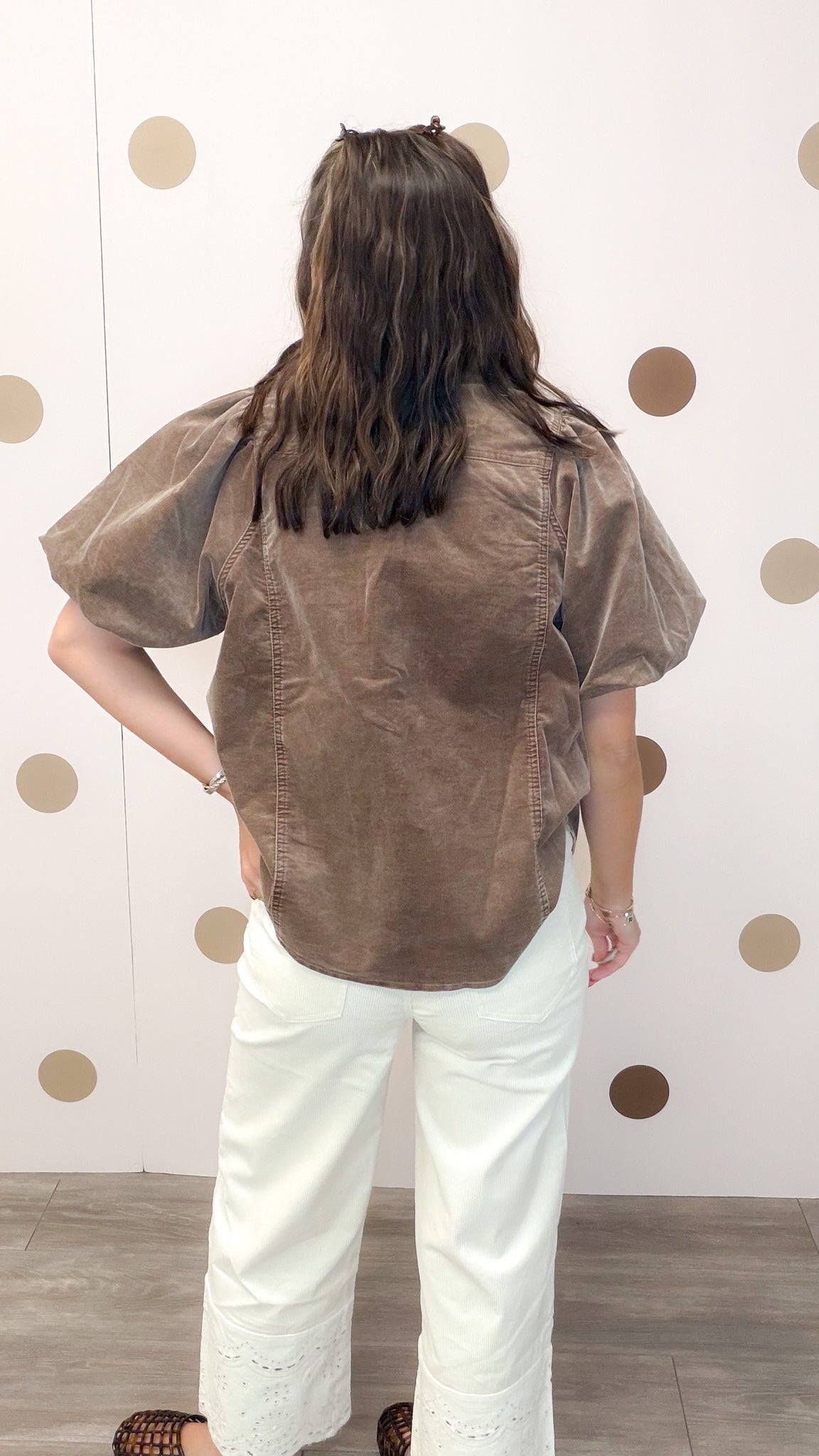 Studied In Secret Women's Bubble Sleeve Corduroy Blouse