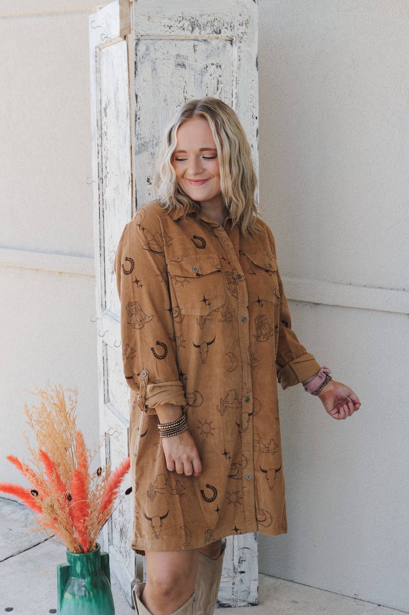 Head Over Heels Camel Brown Western Dress