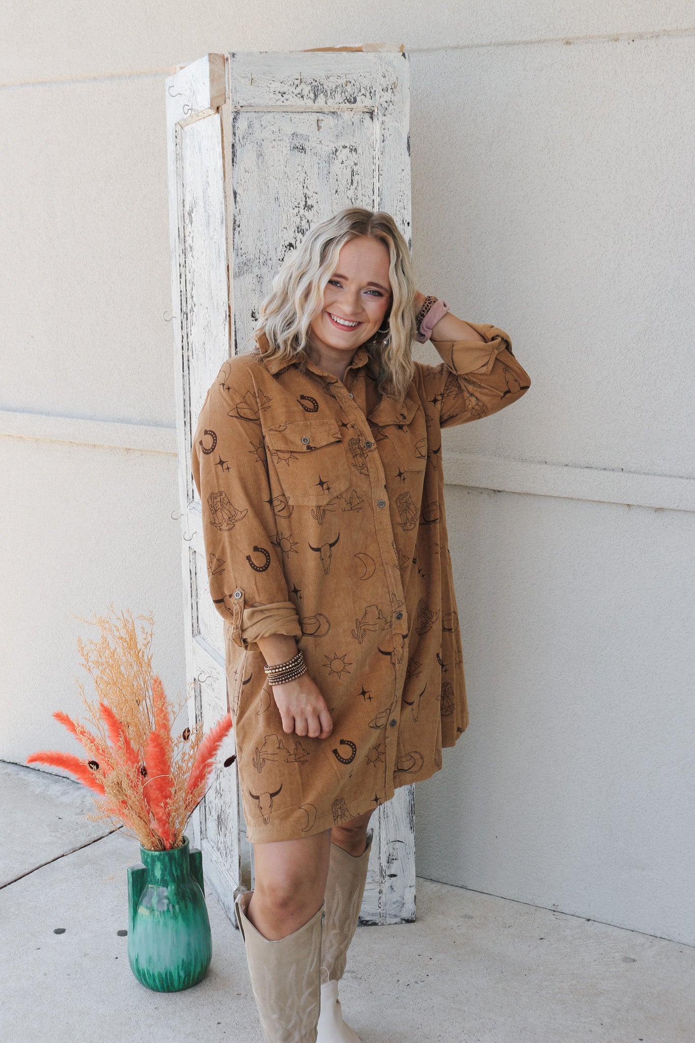 Head Over Heels Camel Brown Western Dress