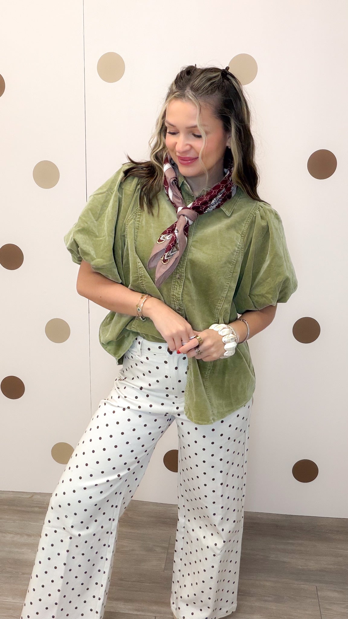 Studied In Secret Women's Bubble Sleeve Corduroy Blouse