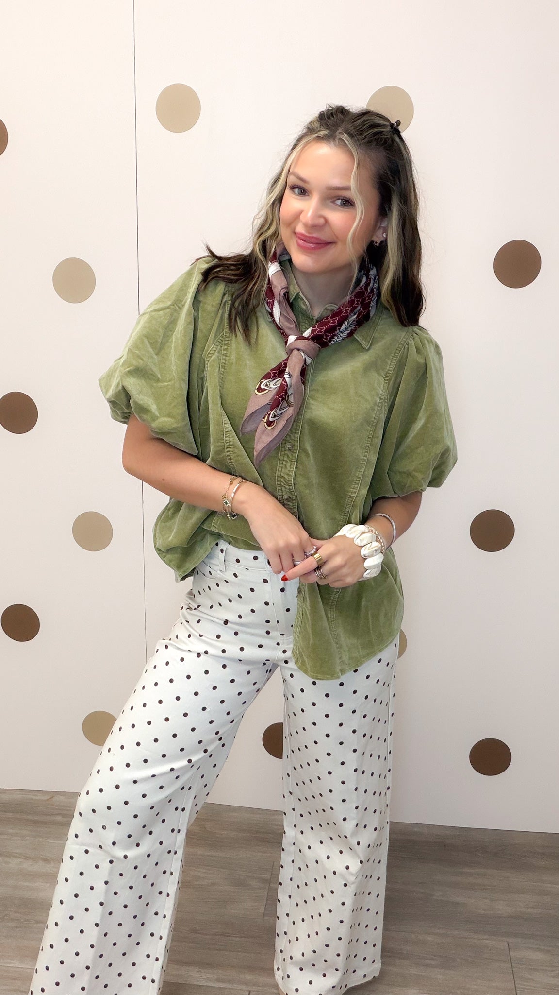 Studied In Secret Women's Bubble Sleeve Corduroy Blouse