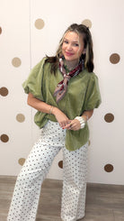 Studied In Secret Women's Bubble Sleeve Corduroy Blouse