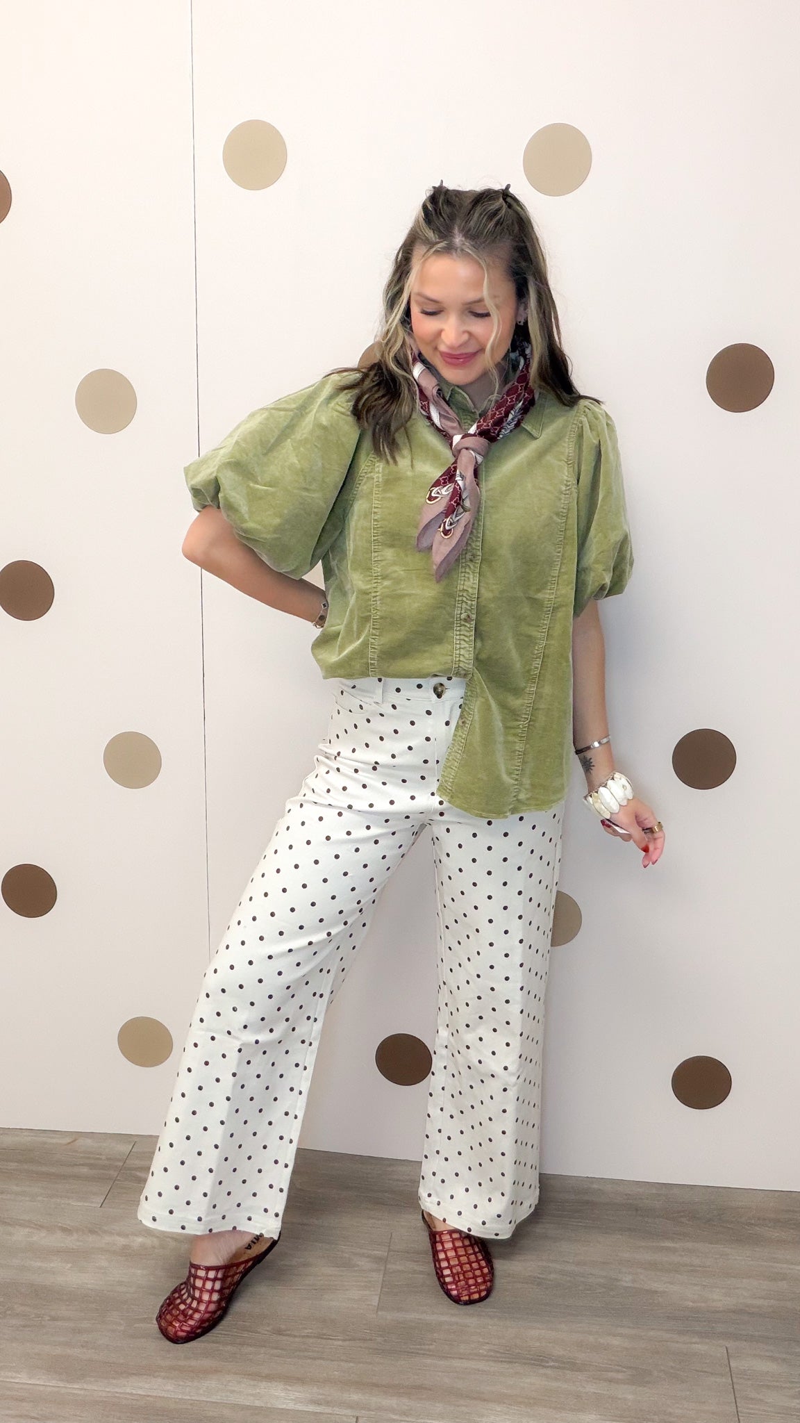Studied In Secret Women's Bubble Sleeve Corduroy Blouse
