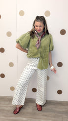 Studied In Secret Women's Bubble Sleeve Corduroy Blouse