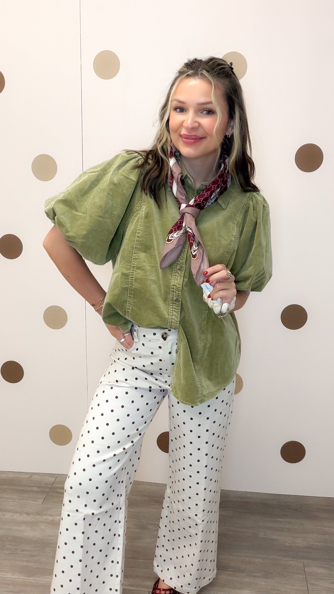 Studied In Secret Women's Bubble Sleeve Corduroy Blouse