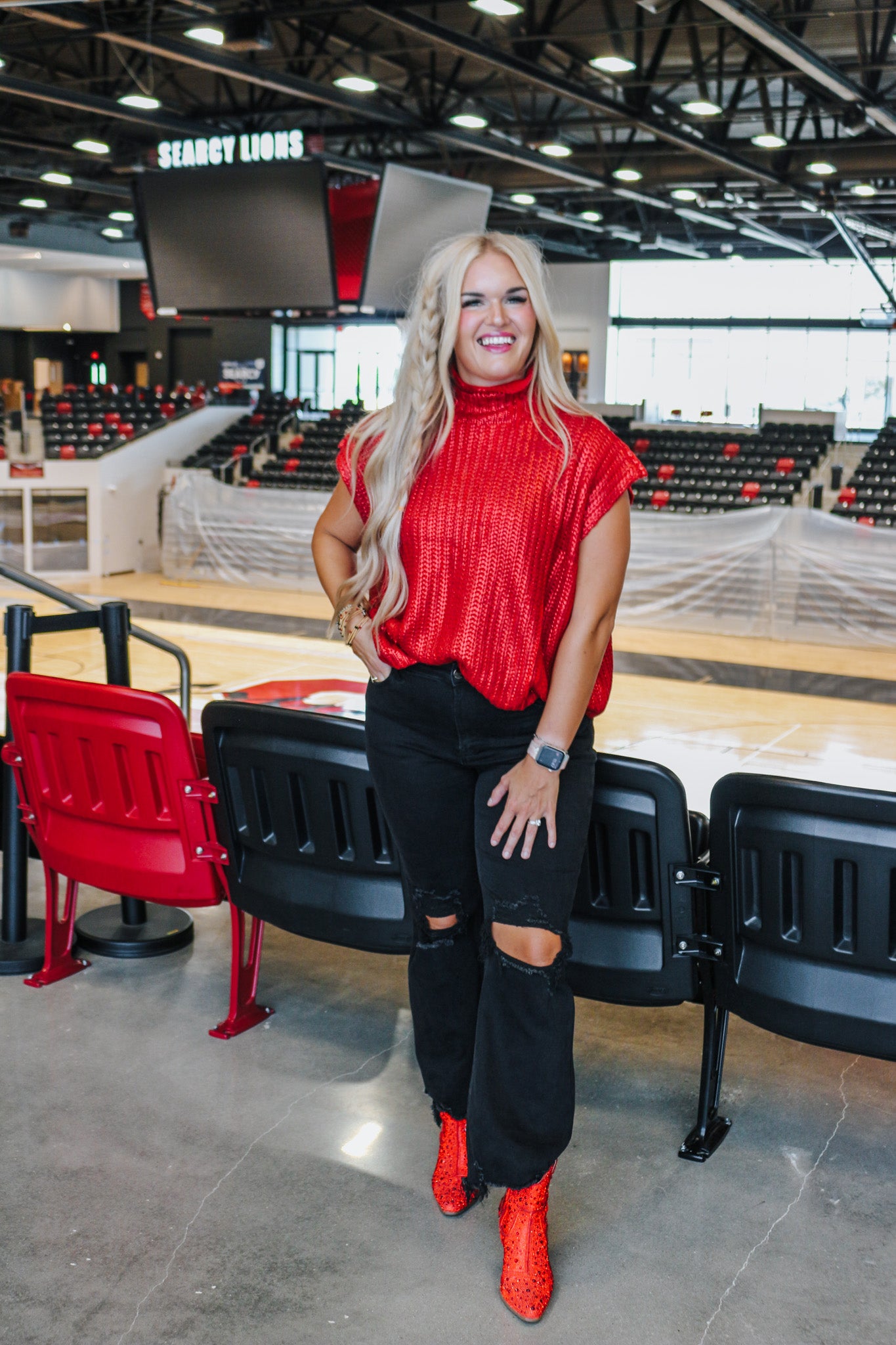 Stadium Ready Red Metallic Sweater