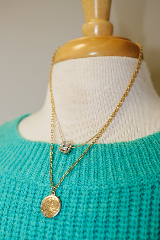 Gold Diamond Double Layered Necklace