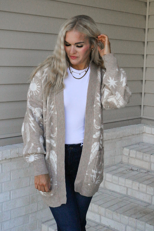 Cowgirl Classic Western Mocha Sweater Cardigan