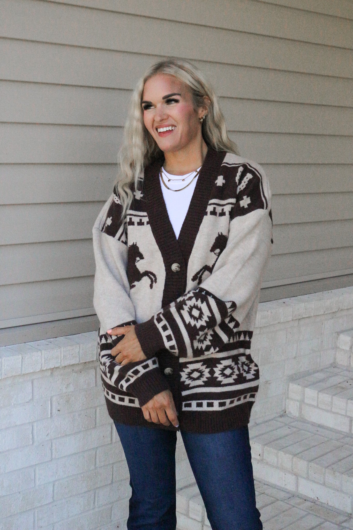 Cowgirl Muse Western Taupe Sweater Cardigan