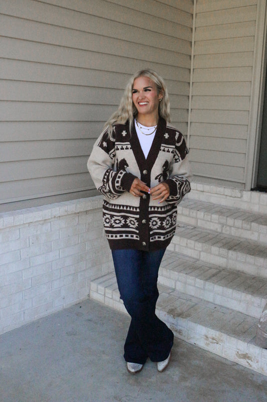 Cowgirl Muse Western Taupe Sweater Cardigan