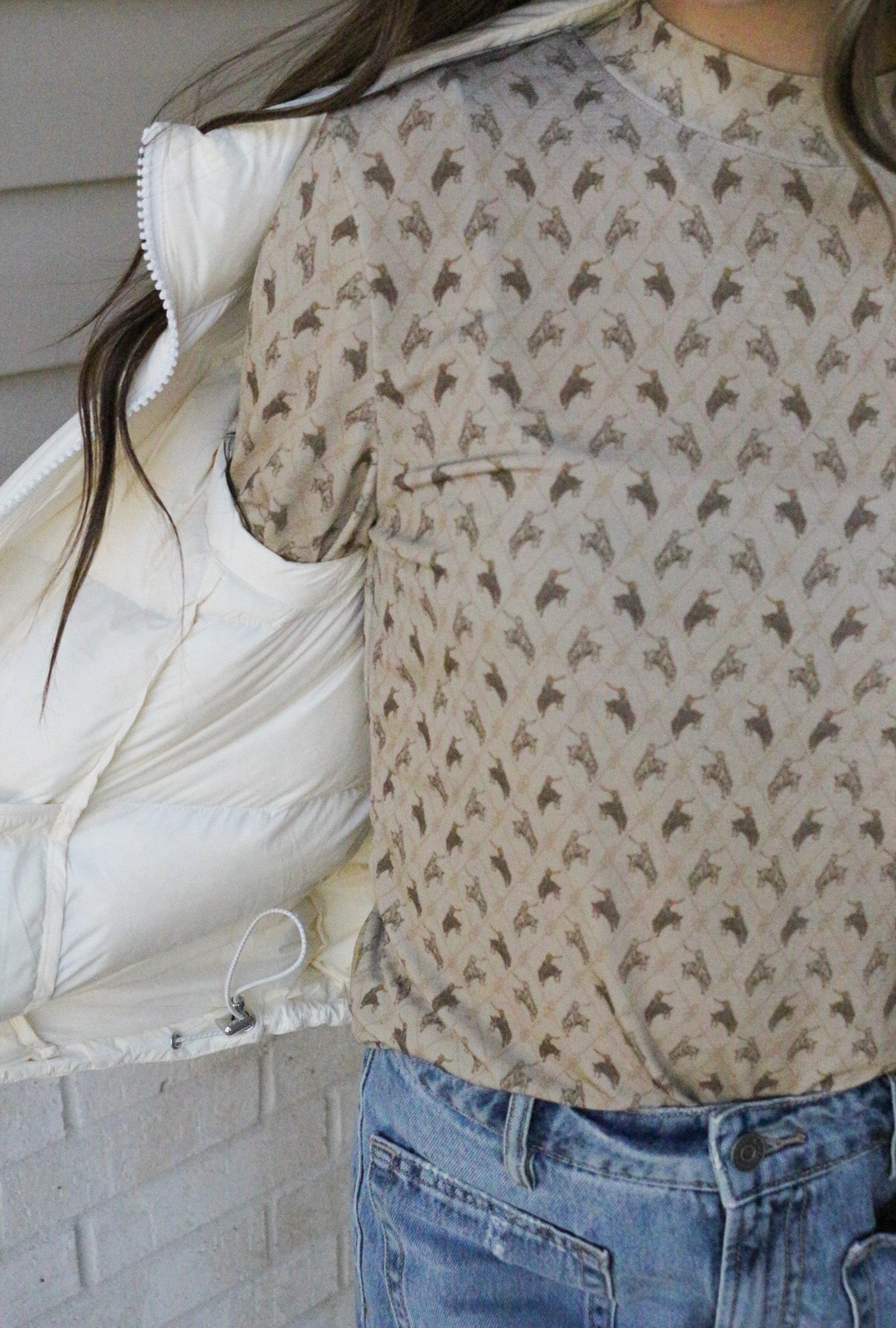 Rowlett Cream Horse Sheer Top