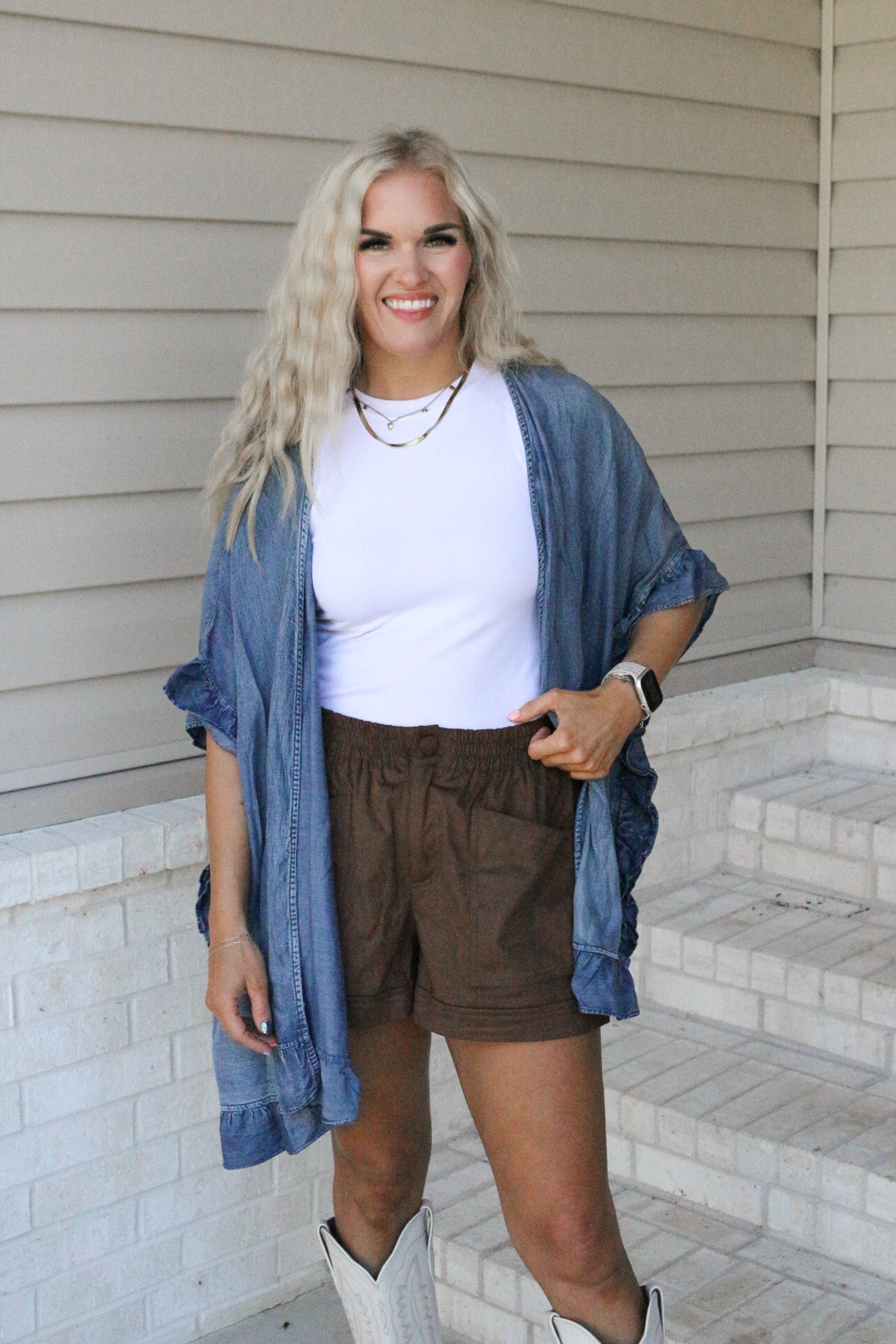 Waiting For You Denim Ruffle Cardigan