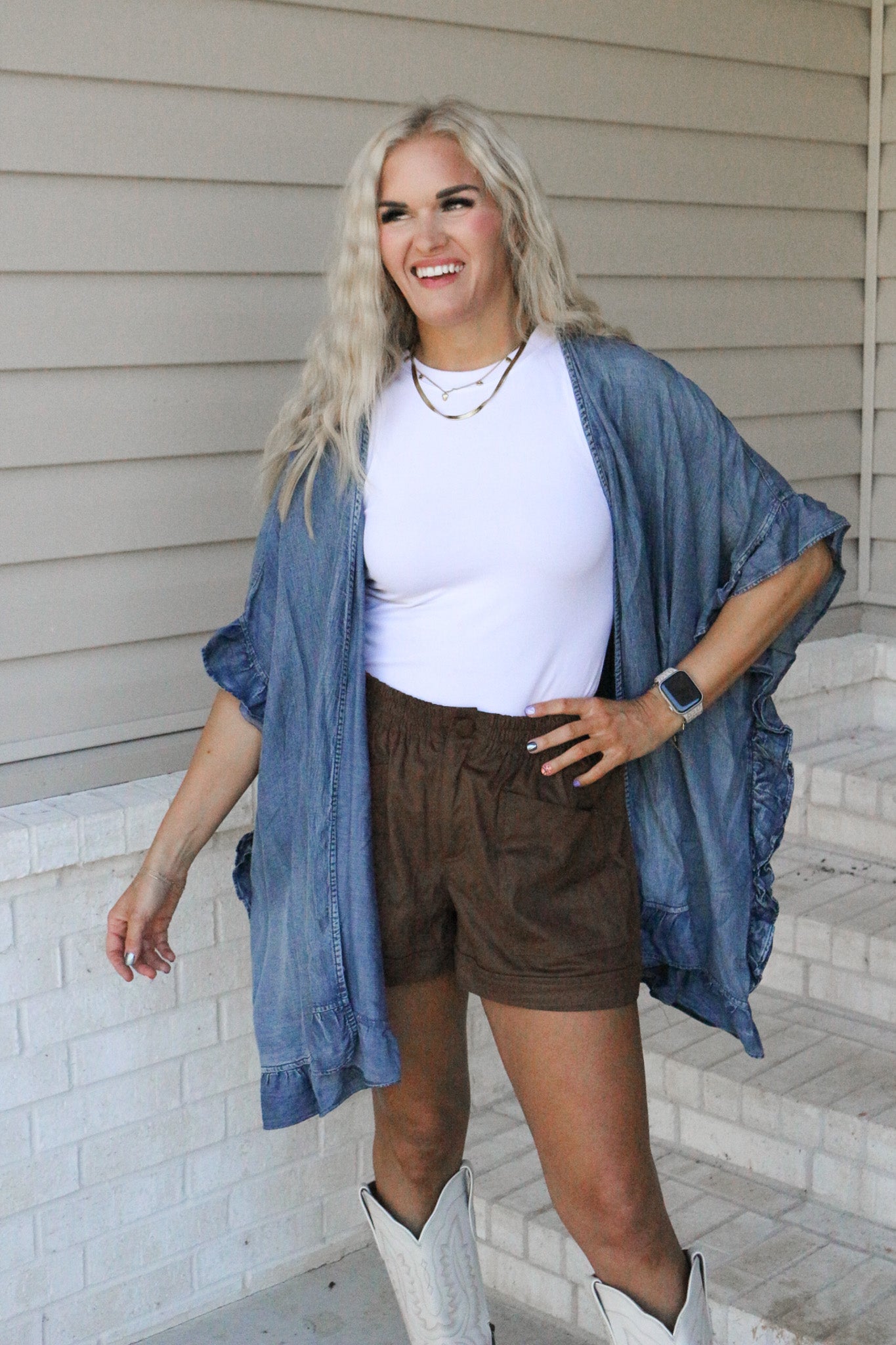 Waiting For You Denim Ruffle Cardigan