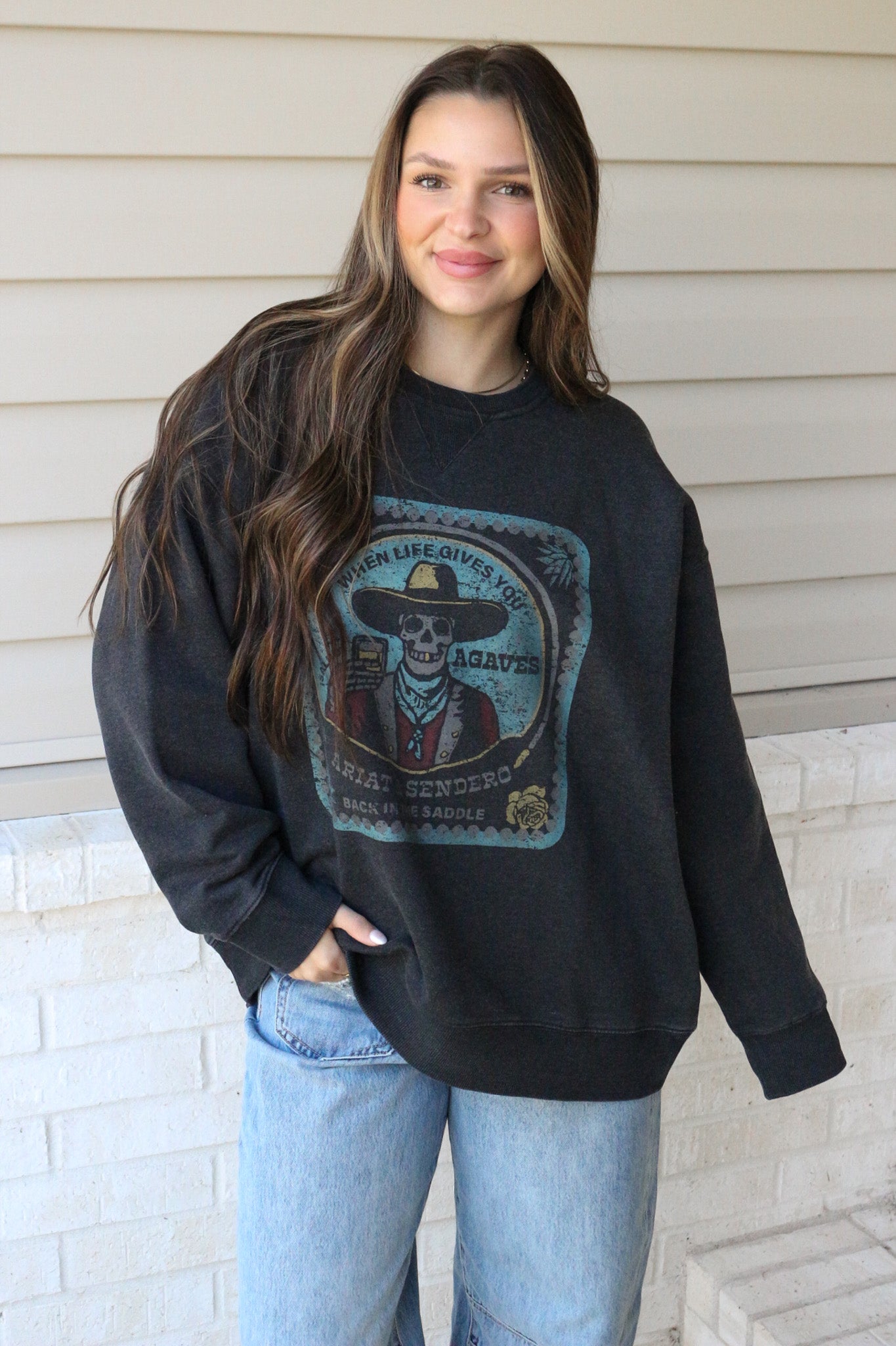Women's Ariat Sendero When Life Gives You Agaves Black Sweatshirt