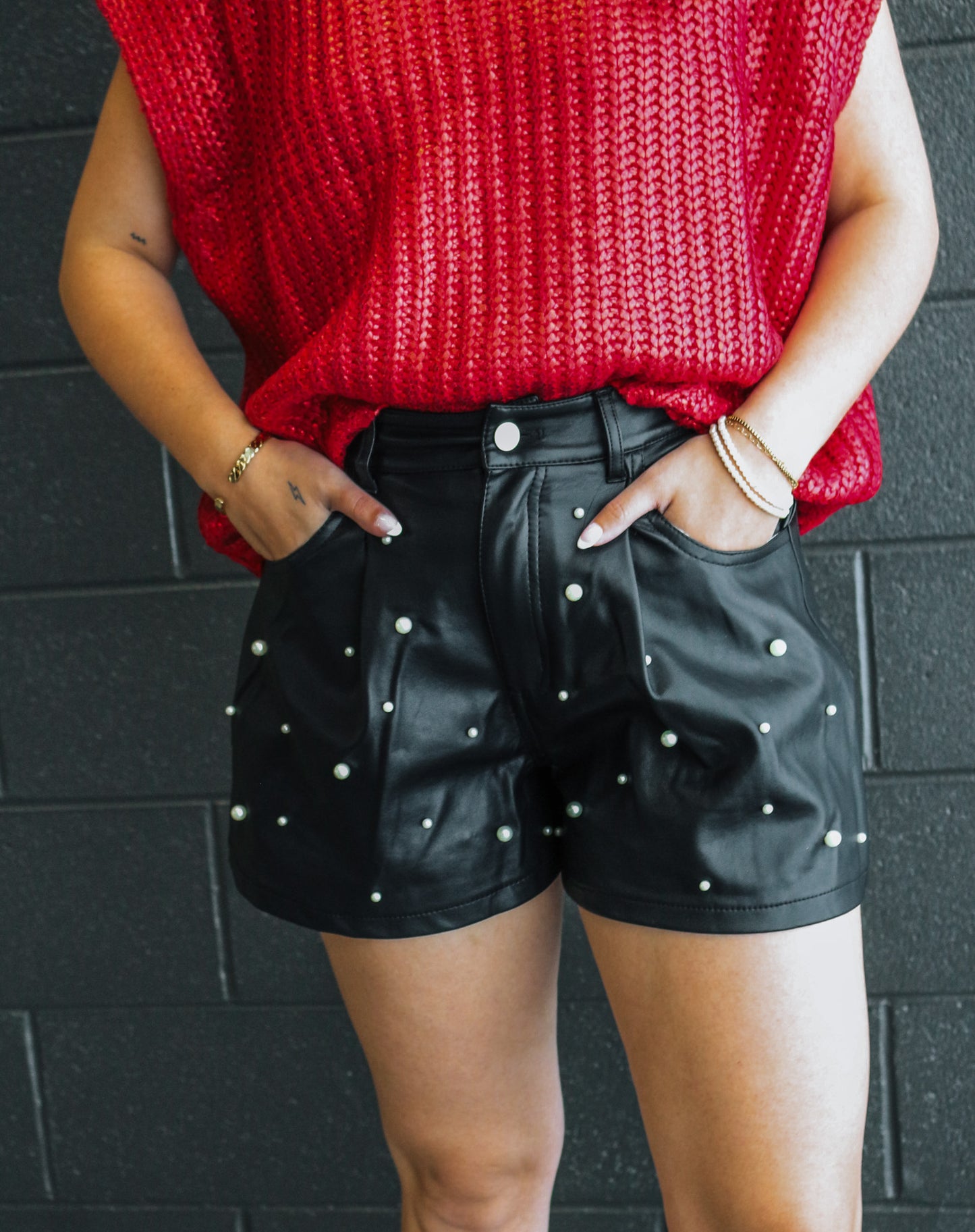 Got Your Attention Black Pearl Leather Shorts