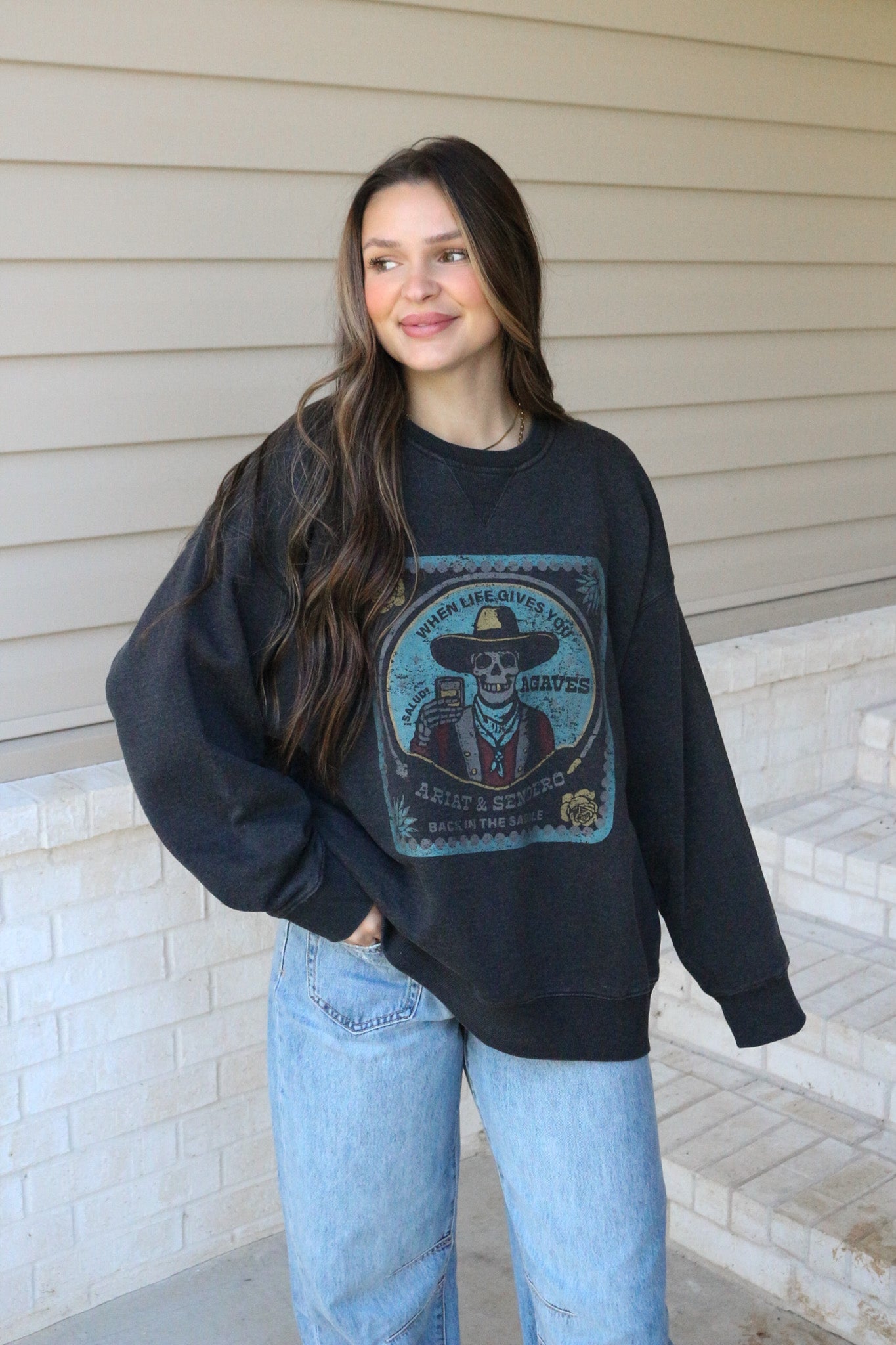 Women's Ariat Sendero When Life Gives You Agaves Black Sweatshirt