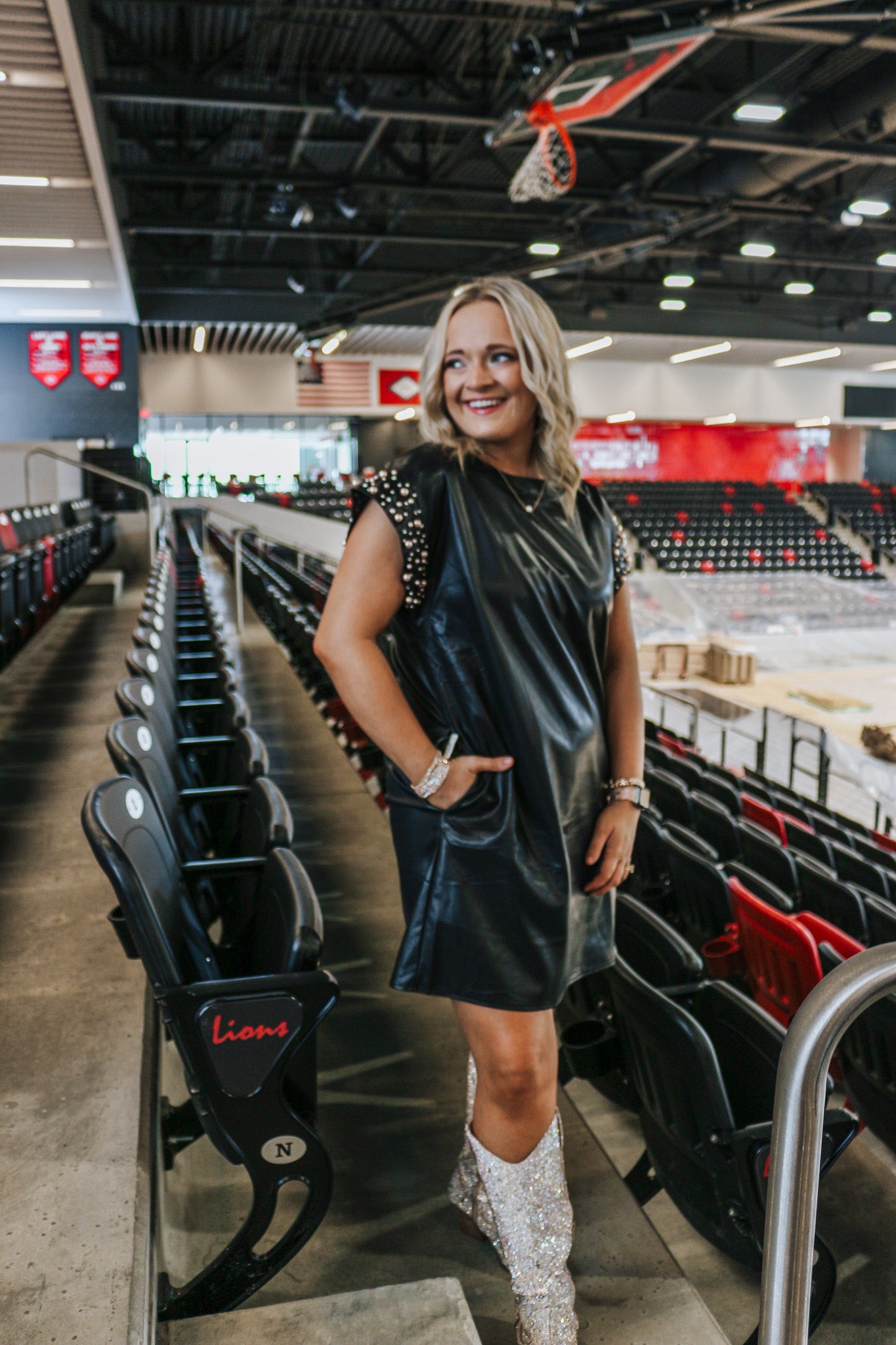 Pep Rally Pearl Black Leather Dress