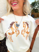 Wrangler Womens White Soutache Horse Crew Sweatshirt