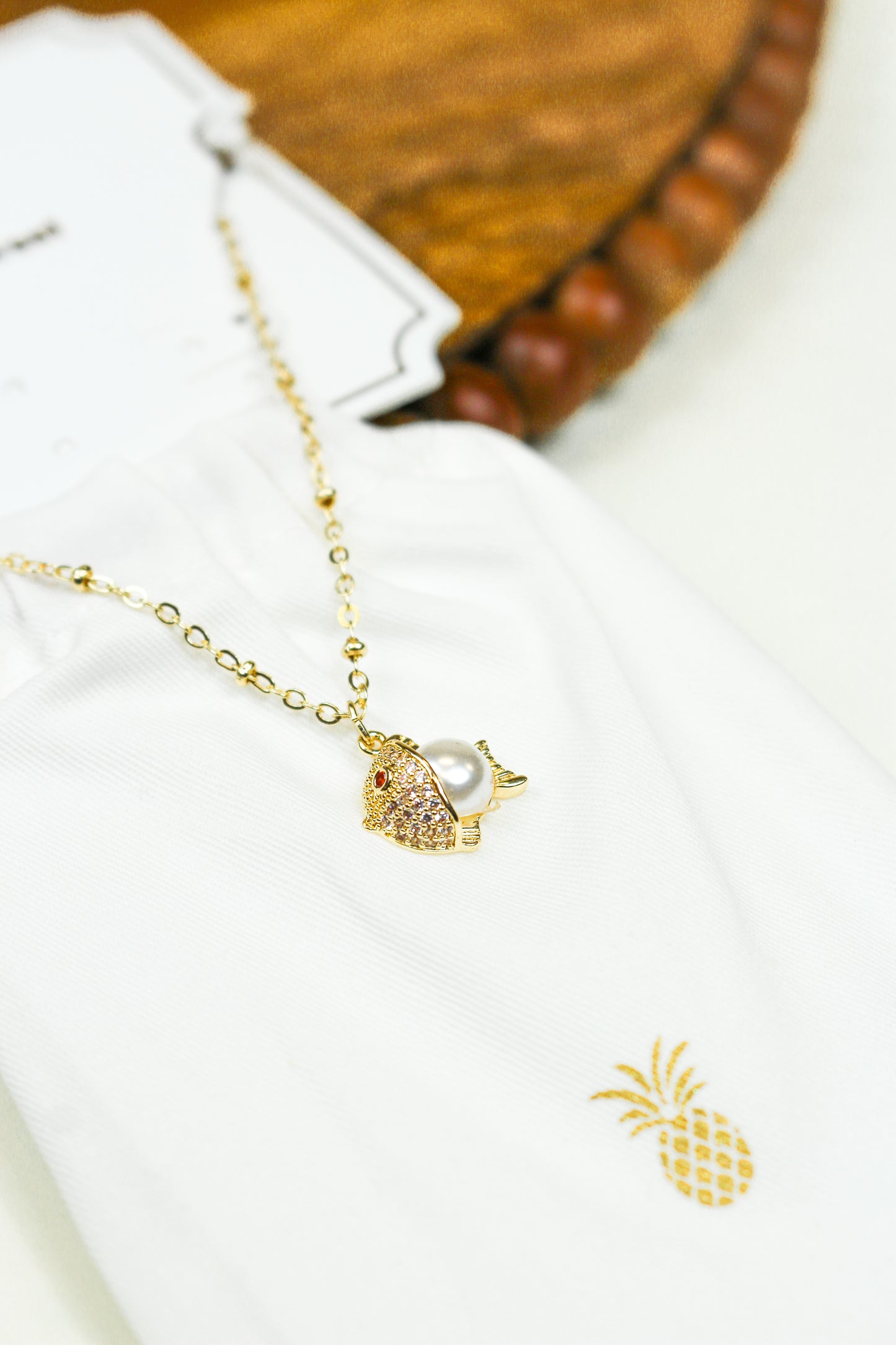 Gold Pearl Fish Necklace