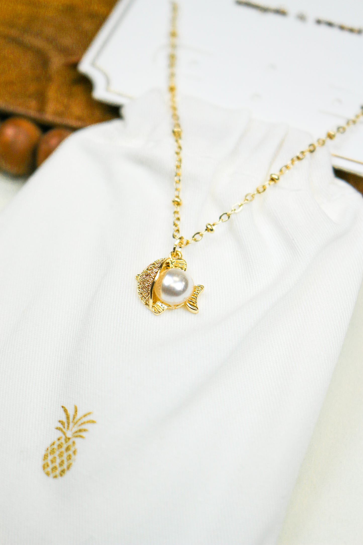 Gold Pearl Fish Necklace