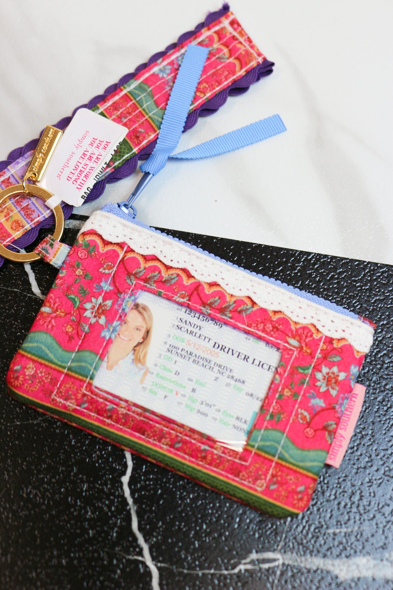 Simply Southern lace ID wallet keychain, shown in one of several available prints