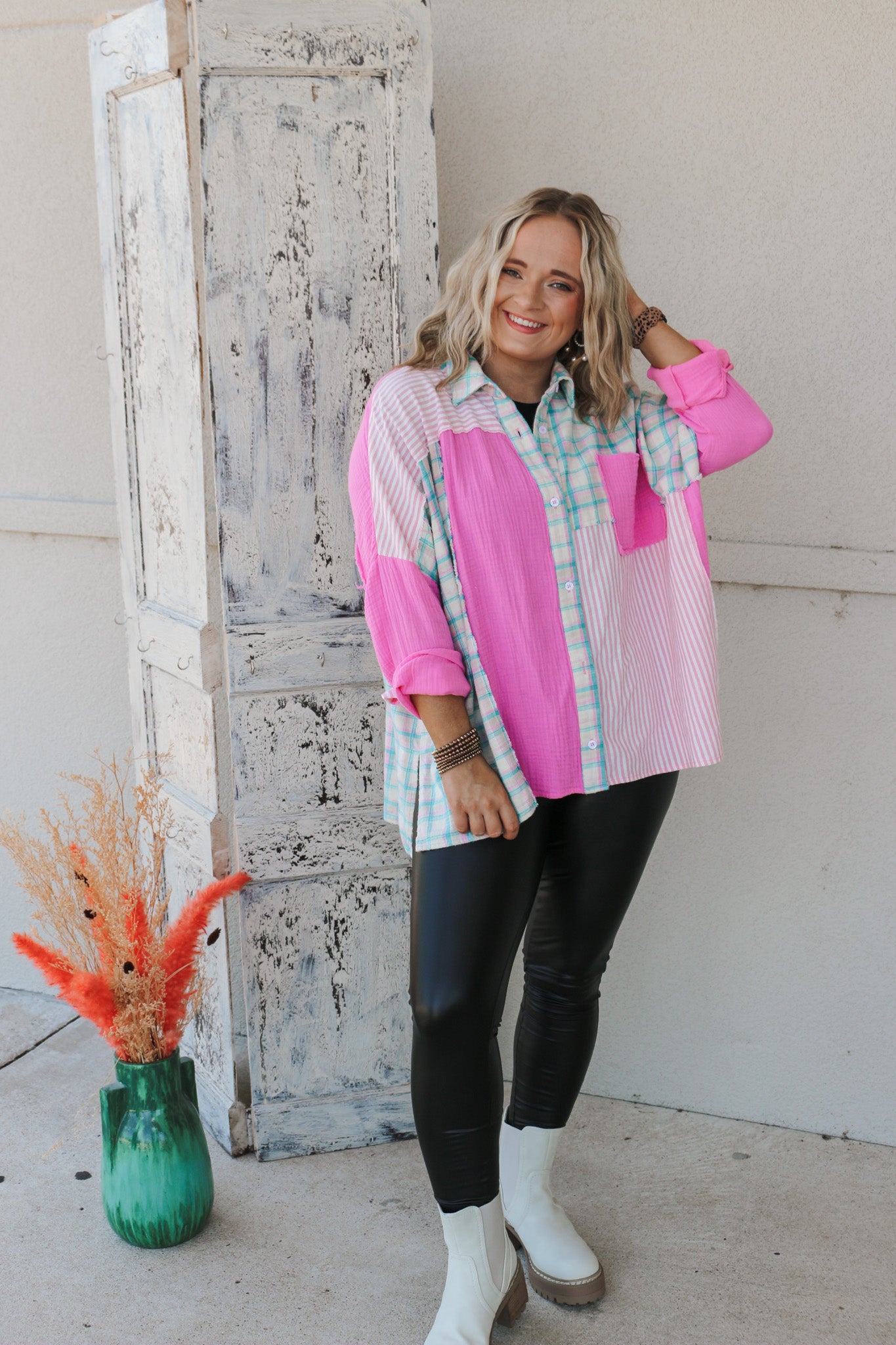 Moments of Happiness Hot Pink Plaid Top