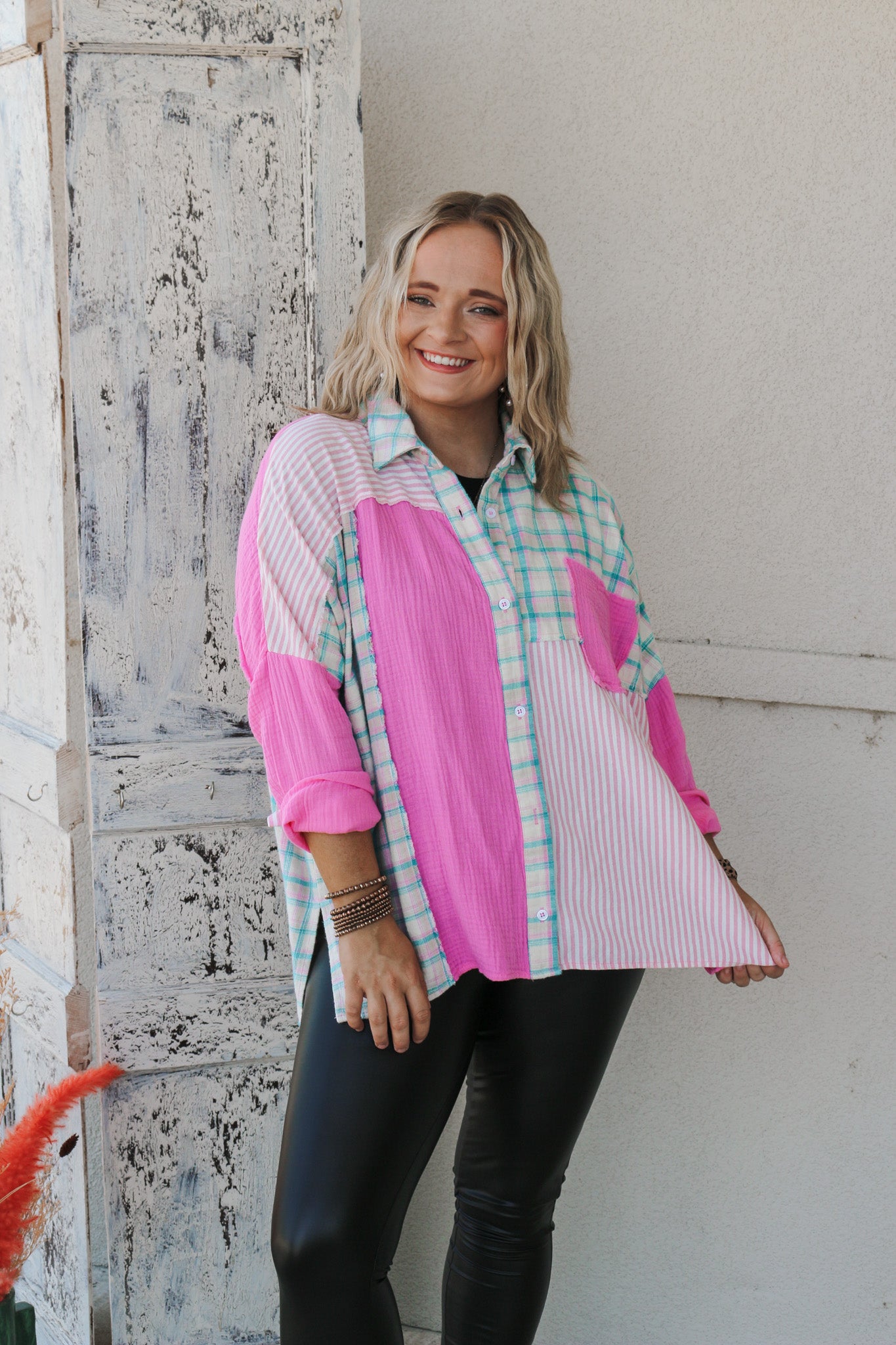 Moments of Happiness Hot Pink Plaid Top