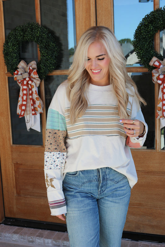 Topic Of Conversation Ecru Stripe Top