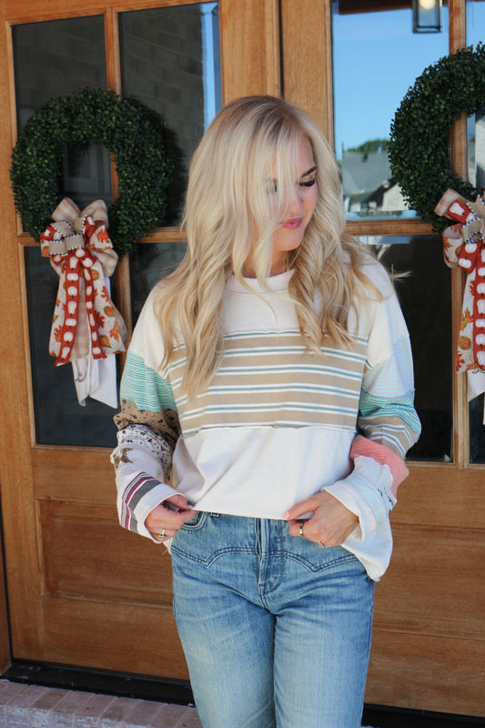 Topic Of Conversation Ecru Stripe Top