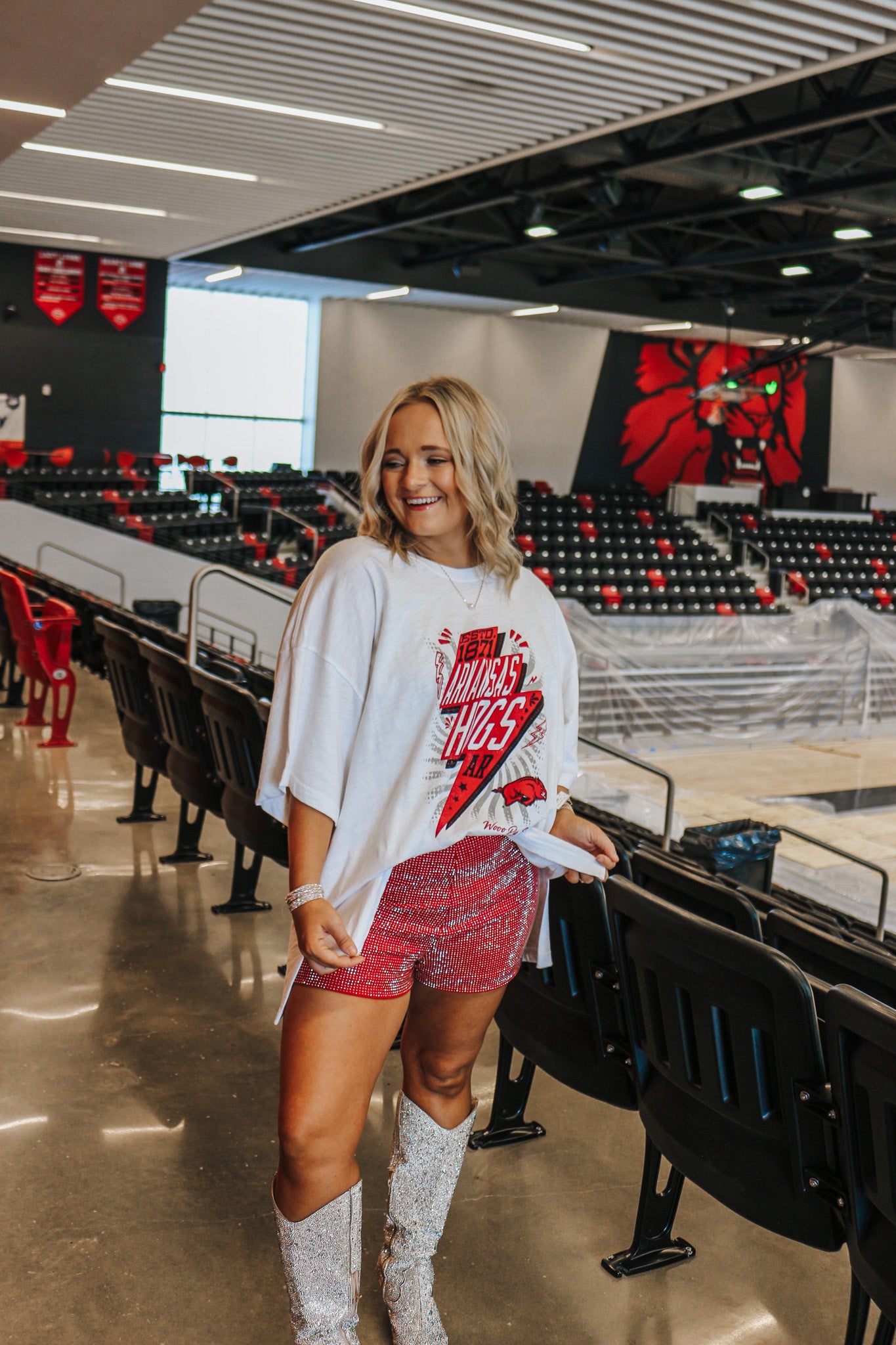 White Arkansas Razorback Lightning Bolt Tee