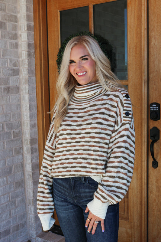 Cute As A Button Cafe Striped Sweater