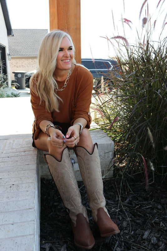 Locklyn Cognac Tall Western Boots By MIA