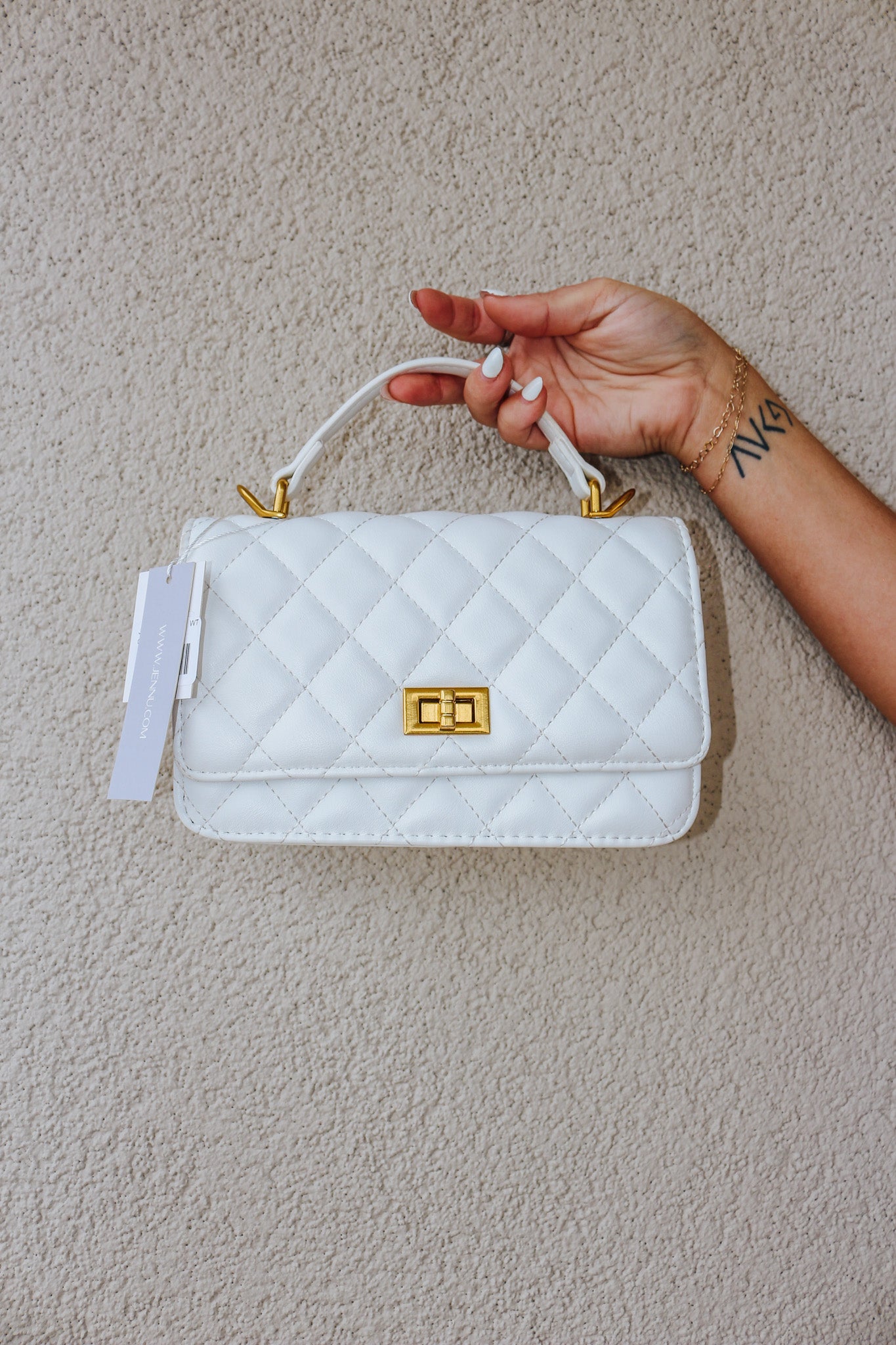 White Quilt Leather Purse