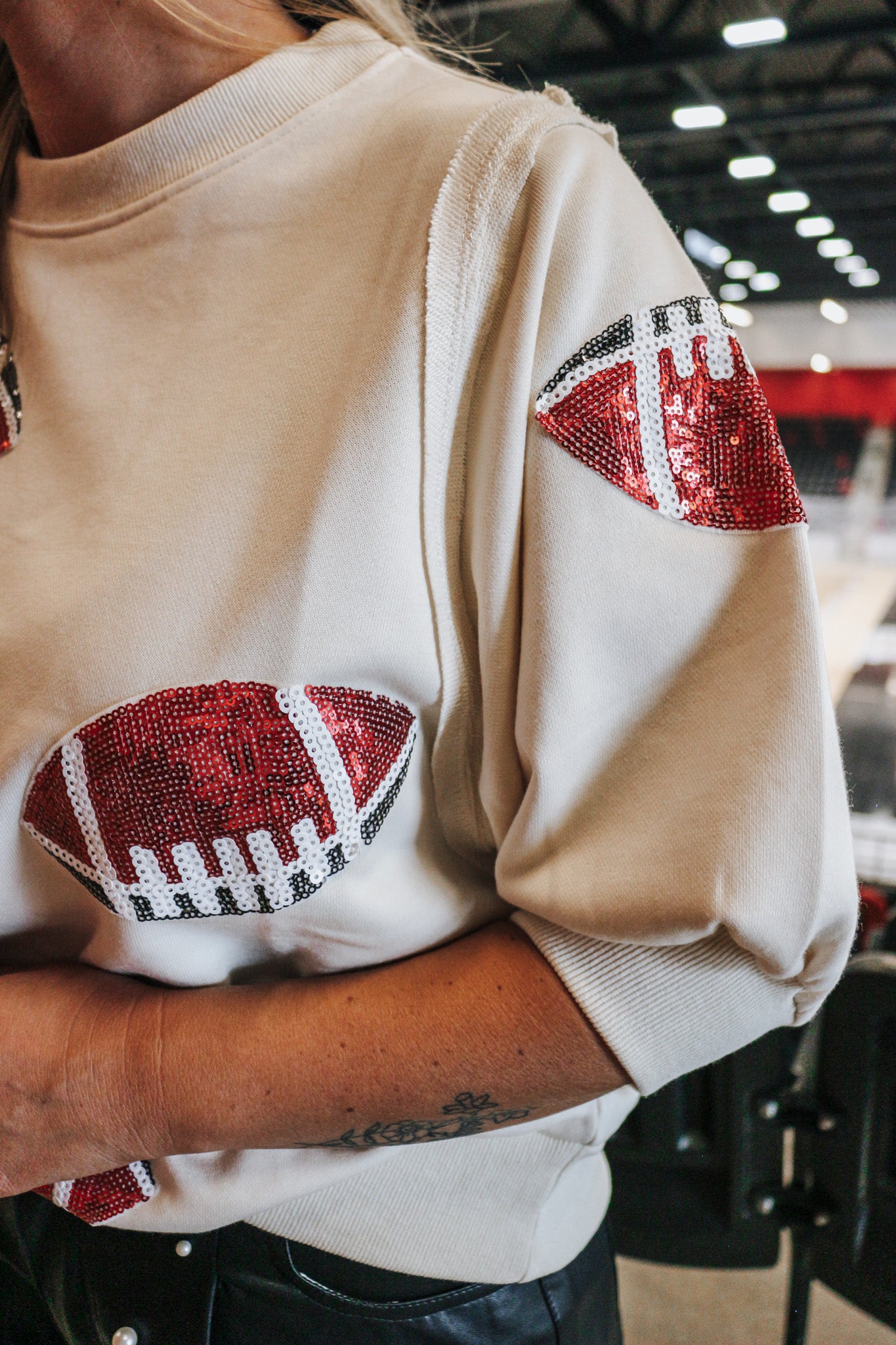 Down Set Football Ivory Sequin Sweatshirt