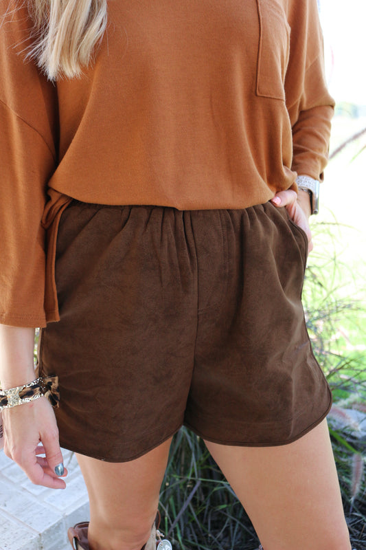 Finding Myself Chocolate Suede Shorts