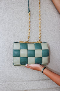 Quilt Leather Green Purse