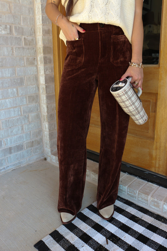 Audrey Cappuccino Wide Leg Corduroy Pants By Dear John